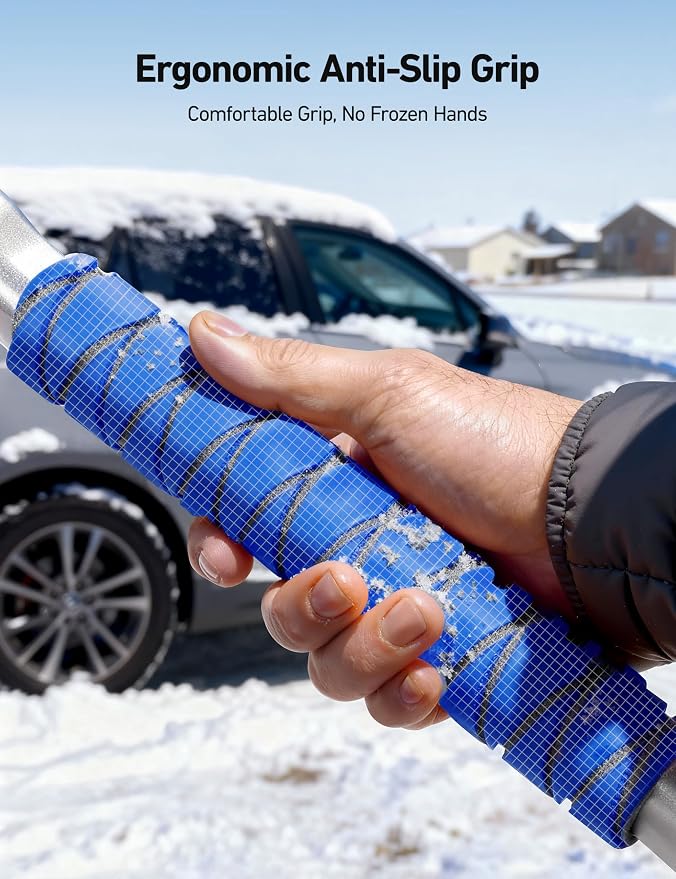 47.2" Ice Scrapers for Car Windshield and Extendable Snow Scraper with Foam Grip and 360° Pivoting Brush Head for Christmas Car Auto Truck SUV(Blue)