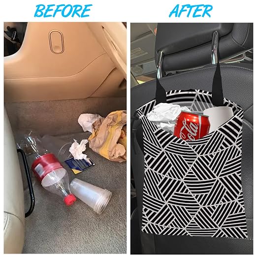 Car Trash Bag Hexagonal Geometric Car Garbage Bag Hanging Car Trash Can for Back Seat with Drawstring, Waterproof Garbage Bags for Car Accessories Vehicle Travelling Camping Outdoor