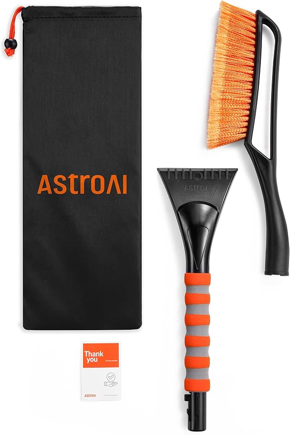 27" Snow Brush and Ice Scrapers for Car Windshield, Detachable Snow Scrapers with Ergonomic Foam Grip for Cars, Trucks, SUVs (Heavy Duty ABS, PVC Brush, Orange) (Pack of 2)