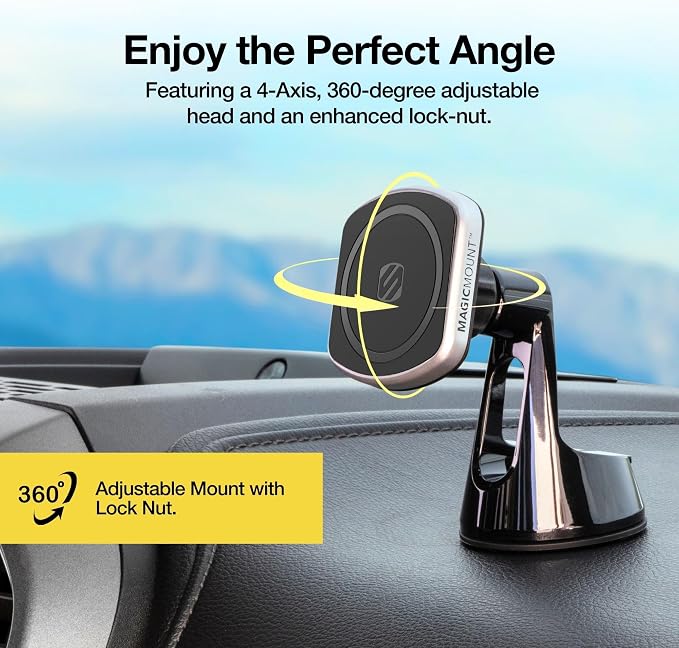 MP2WD-XTSP MagicMount Pro2 Magnetic Car Phone Holder - Ultimate Magnetic Car Mount for Windshield or Dashboard with Suction Cup - Compatible with MagSafe, iPhones, Galaxy, Pixel & Smartphones