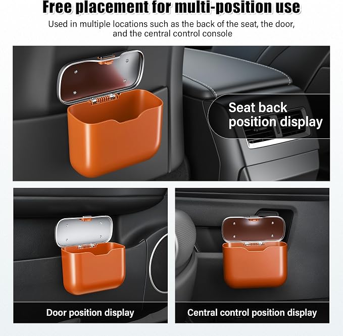 Car Trash Can, Car Garbage Bin with Lid & Handle - Leak-Proof Mini Trash Can for Car, Truck, SUV - Essential Car Accessories for Organization (Orange)