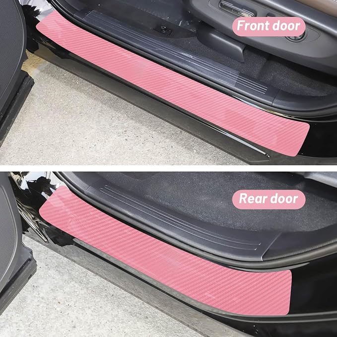 Car Door Sill Protector,3D Carbon Fiber Anti-Scratch Cover Strips,Universal Scuff Protective Door Threshold Edge Guard Vinyl Sticker for Car Truck SUV(4PCS,Pink)