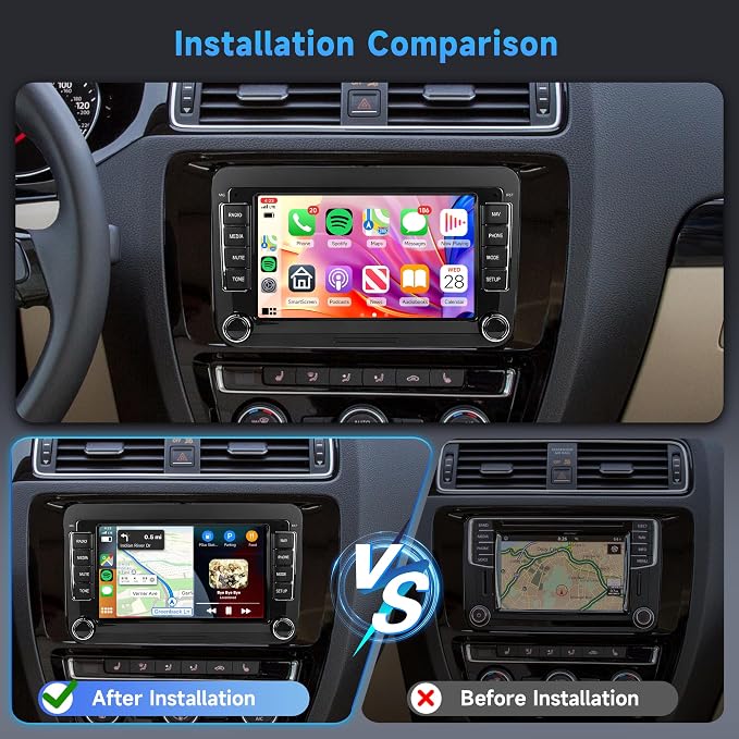 8 Core 6+128G Android Car Radio for VW Passat Golf MK5 MK6 Jetta T5 EOS Polo Touran Seat Sharan Wireless Carplay Android Auto, 7'' Touchscreen Car Radio with GPS Bluetooth WiFi FM/RDS DSP Rear Camera