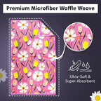 Double Sided Microfiber Hand Towels, 17x27 Inches Waffle Design Kitchen Towels Set, Durable & Soft Fast Drying Hand Wash Cloth, Everyday Use Dishcloth at Home (Wings & Flower Farm- Purple/Cream)