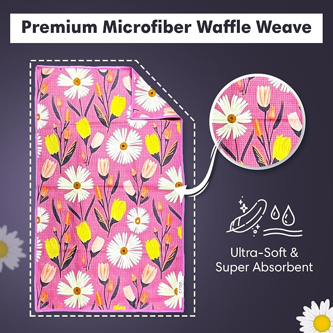 Double Sided Microfiber Hand Towels, 17x27 Inches Waffle Design Kitchen Towels Set, Durable & Soft Fast Drying Hand Wash Cloth, Everyday Use Dishcloth at Home (Wings & Flower Farm- Purple/Cream)