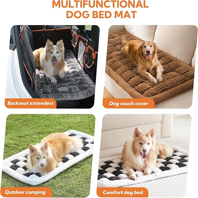 Dog Bed for Car Back Seat Soft Plush Backseat Pet Bed Mat Non-Slip Travel Pet Mat, Fuzzy Plaid Dog Seat Cover, Fit for Backseat Extenders and Trucks SUVs (Dark Brown, 54" x 24.8")