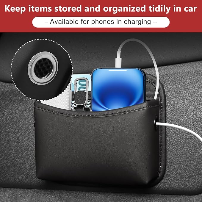 Car Seat Side Storage Pocket, Small Car Seat Organizers PU Leather Car Console Organizer Pocket Multifunctional Console Side Organizer Bag for Phone, Keys, Sunglass, Wallet, 1Pack