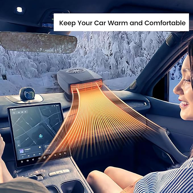 Car Heater,12V Fast Heating and Cooling Fan Portable Windshield Defogger and Defroster Plug into Cigarette Lighter for Car RV SUV (Black)