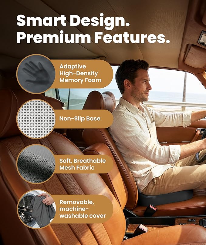 Doctor Recommended Memory Foam Seat Cushion for Office Chairs & Car - Ergonomic Office Desk Accessories - Cushions for Tailbone Pain Relief, Sciatica (Gray, Large)