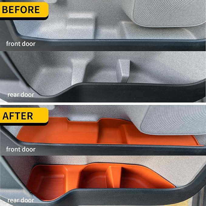 Door Side Storage Tray Compatible with 2022-2025 (No for 2026) Ford Maverick Side Door Storage Box Door Organizer Phone Pocket Silicone Front & Rear 4PCS Maverick Accessories (Original Orange)