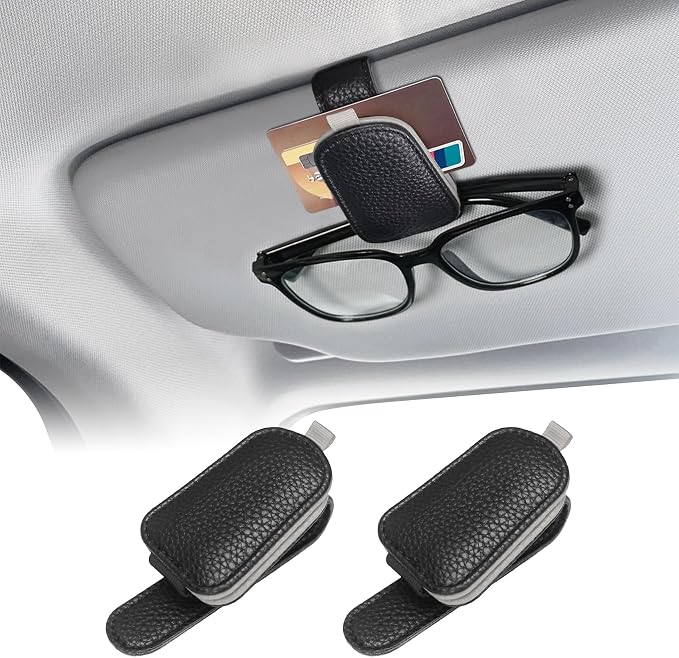 Sunglasses Holders for Car Visor, Sunglass Car Organizer, Leather Magnetic Buckle Sun Visor Sunglass Clip, Car Accessories Ticket Card Clip Sunglasses Mount Fit Truck (Black/Gray, 2PCS)