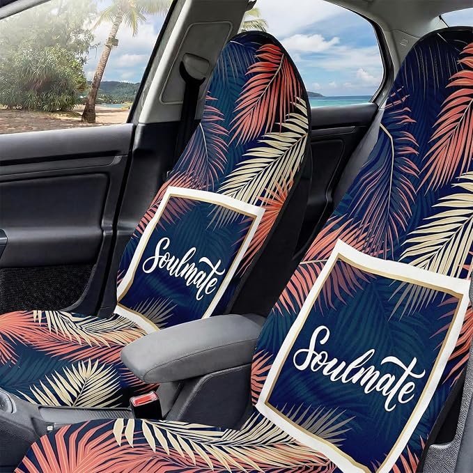 2 Pack Car Seat Towel Covers, Sweat-Proof Microfiber Seat Protectors for Gym, Running, Beach & Workout, Breathable Quick-Dry, Machine Washable, Pink Palm Leaves Print, Universal Fit