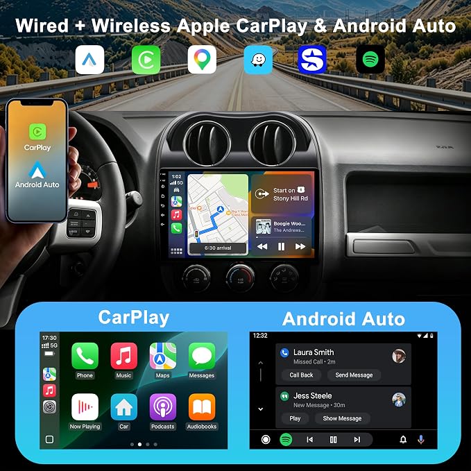 Car Radio Stereo for Jeep Patriot Compass 2010-2016, 10.2 Inch IPS Touchscreen Android 13 64GB, Wireless CarPlay Android Auto, Plug and Play, 1080P Backup Camera, 5G WiFi, GPS, SWC, AM/FM