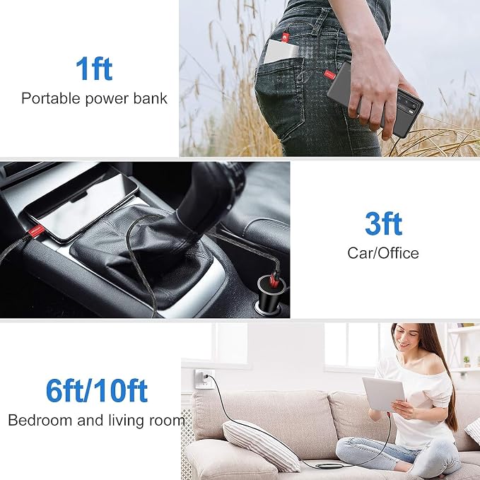 Short USB Type-C Cable 5pack 12inch Fast Charging 3A Rapid Charger Quick Cord, Braided Type C to A Cable for Galaxy S10 20 9 8 Plus a10e,Note 10 9 8,LG V50 V40 G8 G7(1foot, Red)