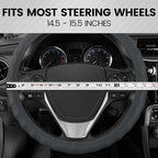 SW-899-MG Genuine Leather Car Steering Wheel Cover 14.5-15 inch Medium/Gray, Easy Installation