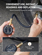 Tire Pressure Gauge for Cars with Large 2" Dial, Solid Brass with Rubber Hose, Air Bleeder Valve, ANSI B40.1, 0-60PSI