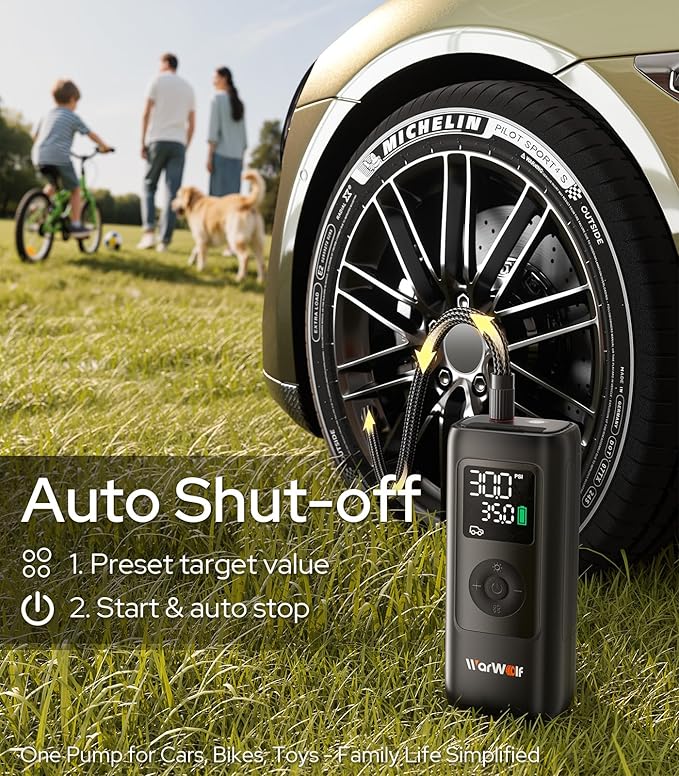 WARWOLF 160PSI Portable Air Compressor, Air Pump for Car Tires with Pressure Gauge, Dual Power 12V DC, Auto Shut-Off, Rechargeable Tire Pump for SUV Truck Motorcycle Bicycle Balls