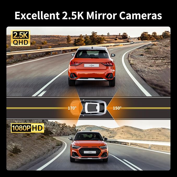 2.5K Mirror Dash Cam with Carplay Mirror & Android Auto, Dash Cam Front and Rear with Zoom Function,12 inches Rear View Mirror Camera with Voice Control/BT Call/64GB Card Included- K17 Pro