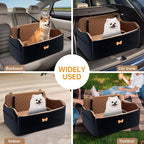 Car Seat for Large Size Dog, Booster Seat for Dogs Under 55 lbs or 2 Small Dogs, Soft Car Dog Bed Filling in Thick Memory Foam with 2 Safety Leashes and Storage Pocket (Brown/Black)