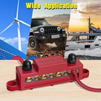 Power Distribution Block Bus Bar, 4 x 3/8" Posts, 6 x #8 Screws Terminals, Max 48V 250A (Pair, Red & Black)