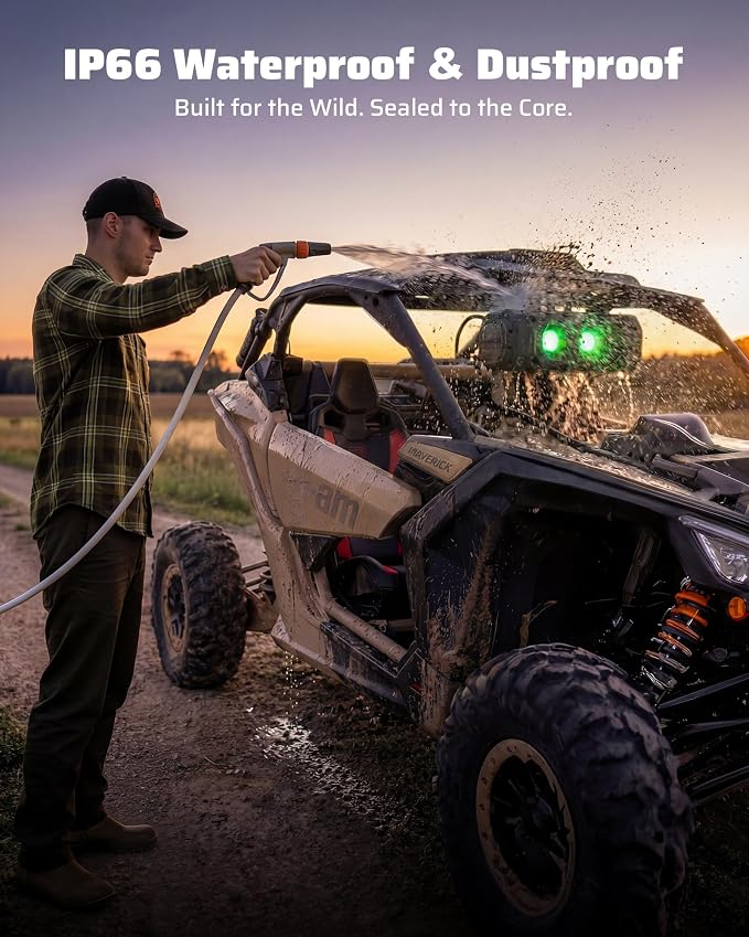 17-Inch UTV Sound Bar, 4-Speaker Bluetooth Golf Cart Speakers [RGB & Strobe Light] IP66 Waterproof ATV Speaker System, SXS SoundBar Compatible with Polaris RZR, CFmoto, Can-Am