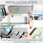 Sun Visor CD Case Holder for Car - Multi-Function Visor Organizer with CD/DVD Storage, Eyeglass Clip, Card Slots & Pen Holder, Durable Leather Car Accessories (Grey)