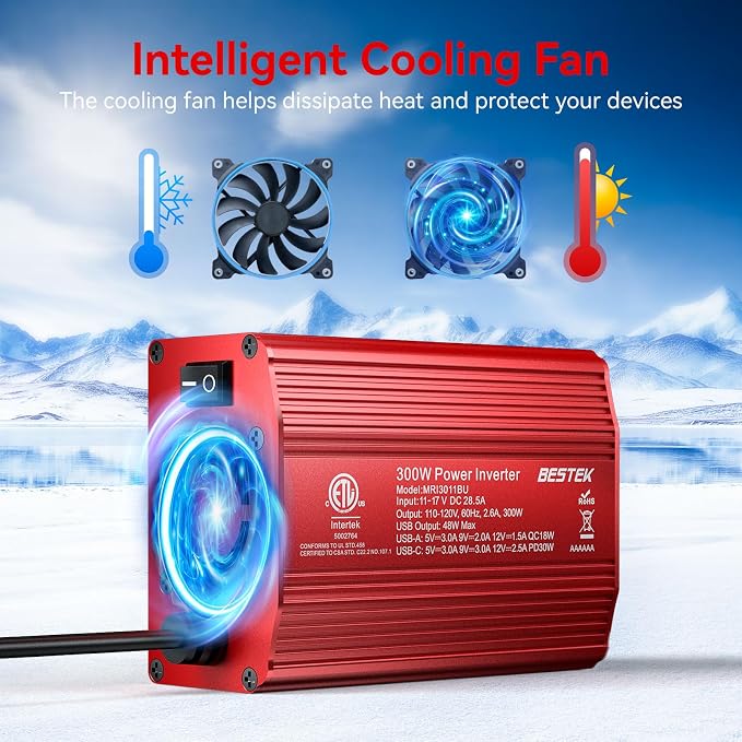 Power Inverter DC 12V to AC 110V - 300W Car Plug Adapter Outlet with PD30W Type C & 18W USB A Port - Car Charger Cigarette Lighter Adapter for Phone, Laptop on Road Trip - Aluminum Housing