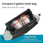 Car Organizer with Car Trash Bag and Tissue Holder - Holds Full Size Tissue Box, Bottles and Wipe Containers - 2 Gal Leakproof Covered Car Trash Can with Push-Close Lid