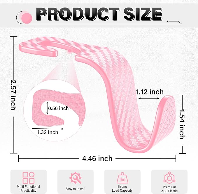 Universal 2 Pack Car Seat Headrest Purse Hook, Carbon Fiber Back Seat Hook Storage Organizer Hanger for Purse Handbag Coat, Car Interior Accessories(Pink)
