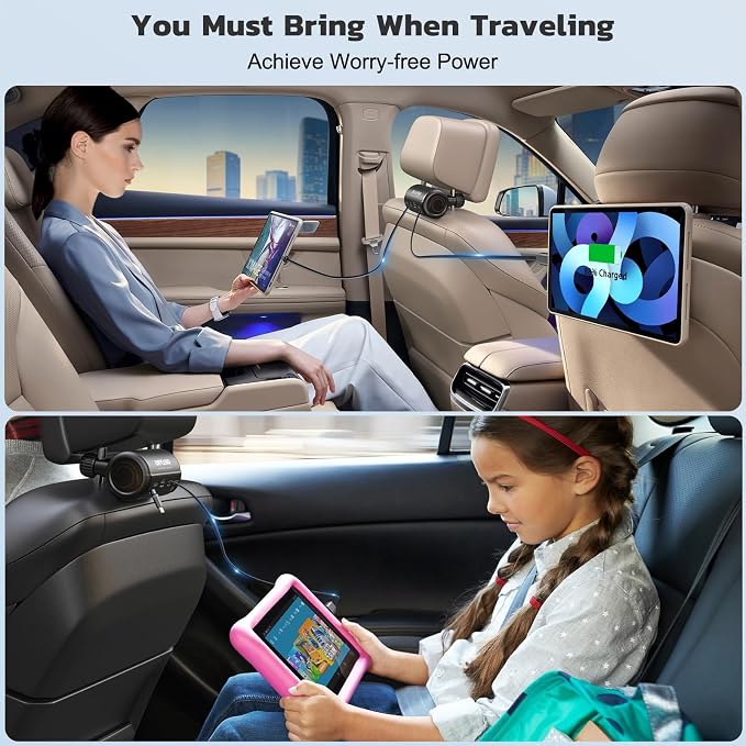 Multi Car Retractable Backseat 4 in 1 Car Charging Station Box Compatible with All Phones | iPhone | Samsung | Uber Taxi Lyft Turo Ride Share Customer Charging Dock Attach to Headrest