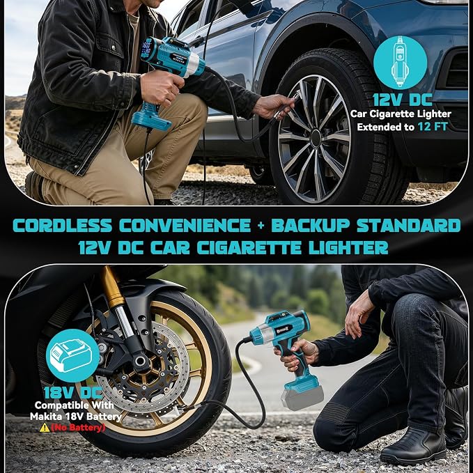 160PSI Cordless Tire Inflator Compatible with Makita 18V Battery, DC 12V Portable Air Compressor with Digital Pressure Gauge, 2X Faster Air Pump for Car, SUVs, Motor, Bike, Ball (Tool Only)
