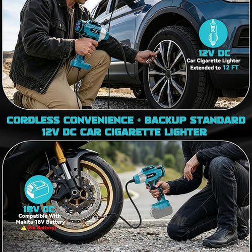 160PSI Cordless Tire Inflator Compatible with Makita 18V Battery, DC 12V Portable Air Compressor with Digital Pressure Gauge, 2X Faster Air Pump for Car, SUVs, Motor, Bike, Ball (Tool Only)