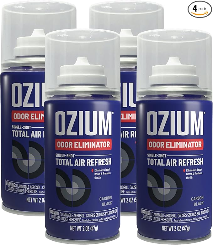 Air Freshener Odor Eliminator, 2oz Single Shot Total Air Refresh & Car Air Freshener – Carbon Black – 4 Pack