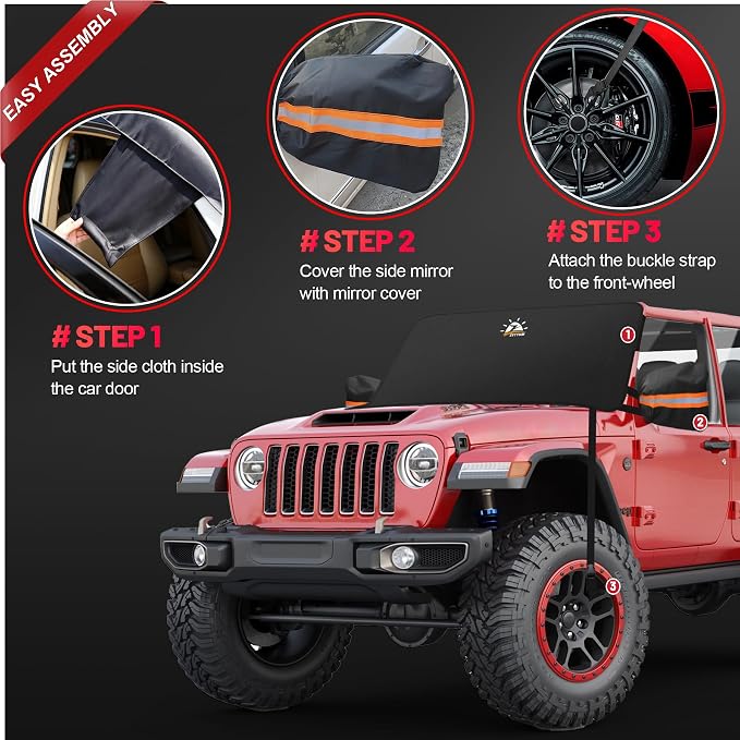 Car Windshield Snow Cover for Jeep Wrangler - 600D Car Windshield Snow Ice Cover Front Window Covers for Jeep Wrangler, Jeeps Gladiator, Ford Bronco, Toyota FJ Cruiser, Benz G Class, and More