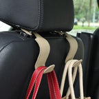 Car Seat Headrest Hook 4 Pack Metal Core Hanger Universal Car Storage Organizer for Handbag Purse Coat S Type Leather Beige