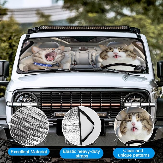 Cats Foldable Windshield Snow Cover, Reflective Accordion Car Windshield Snow Cover, Sun Visor for Car Windshield, Ultimate Heat & UV Protection, Suitable for Most Cars, 57.1" L x 27.6" W