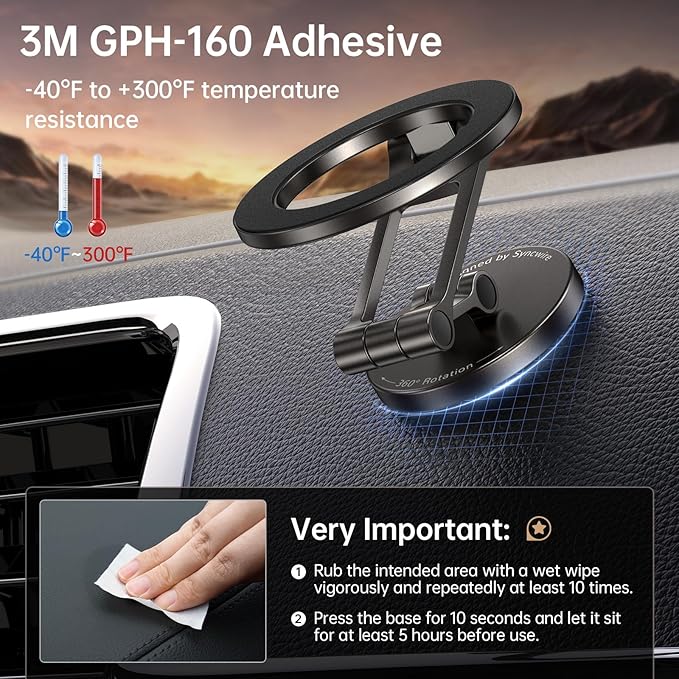 Fits MagSafe Car Mount for Car Dash&Tesla Screen[All-Metal] Magnetic Phone Holder, [Flexible Three-axis]360° Rotation Car Mount Strong Magnets Car Phone Holder for iPhone 17 16 15 14 Pro Max