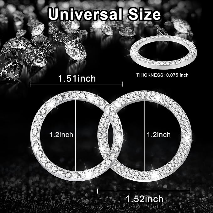 2 PCS Crystal Combinatorial Rhinestone Engine Start Decoration Ring, Push to Start Button Cover, White