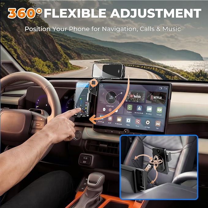 Car Phone Mount for 2026 Toyota RAV4, 10.5" Screen Only | Smart Auto-Clamping, 15W Wireless Fast Charging, Premium Aluminum Holder, Without Blocking Airflow