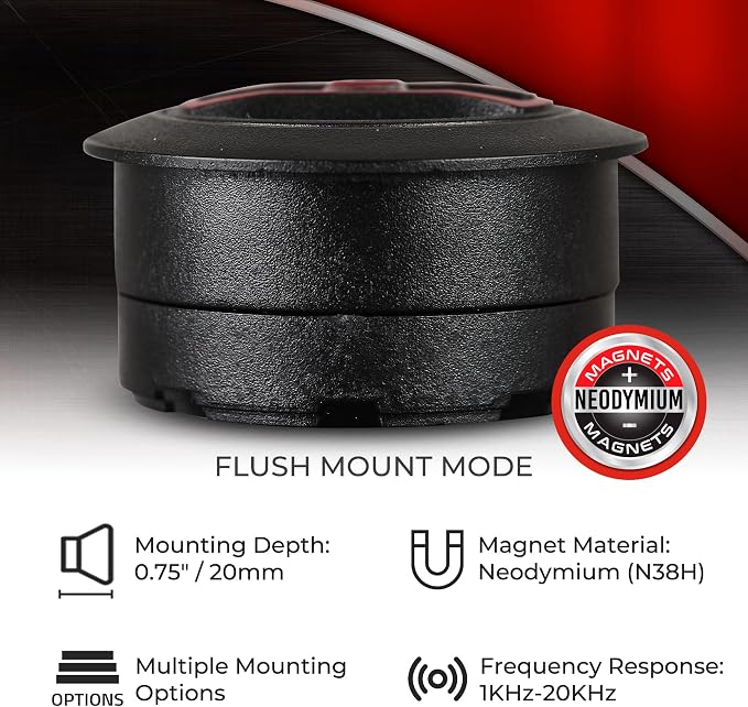SQT1 1.3" Multi-Mount PEI Mini Dome Tweeter with 0.8" Voice Coil, Neodymium Magnet, Pair