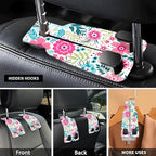 Car Seat Headrest Hook, Universal Leather Cute Hanger Holder Hook, Storage Organizer Interior Accessories for Purse Bags Handbag Cute Colorful Boho Flowers