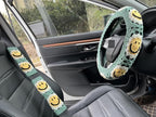 Handmade Crochet Sun Smiling face Car Steering Wheel Covers Universal 14-15 inch,Cute Steering Wheel Cover,Car Accessories (Sun Wheel Cover+2 Belt Cover)