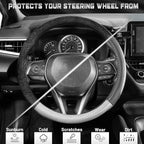 Car Steering Wheel Cover for F-150 Tundra Range Rover 15.5-16 inch, Auto Interior Accessories, Black with Sliver Carbon Fiber Pattern