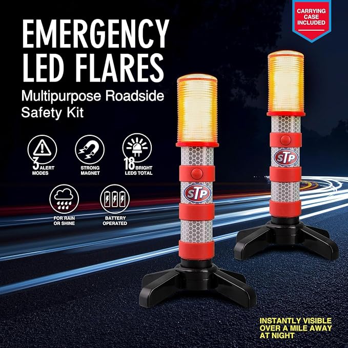 XTREME STP LED Road Flares, Emergency Road Flares for Vehicles, Car Flares with 3 Alert Modes, Magnetic Base, Foldable Stand, Emergency Roadside Lights, Visible Up to 1 Mile, White Flashlight
