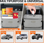 Car Trash Can, Multifunctional Car Accessory for Interior Car Stuff Storage with Compact Design, Waterproof Car Organizer and Storage with Adjustable Straps, Magnetic Snaps, 2 Gallons, Gray