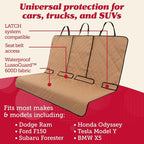 Dog Car Seat Cover for Back Seat - Tan, Universal Fit - Waterproof & Non-Slip Oxford Fabric Cover - Protector for SUV & Truck - Pet Travel Accessory