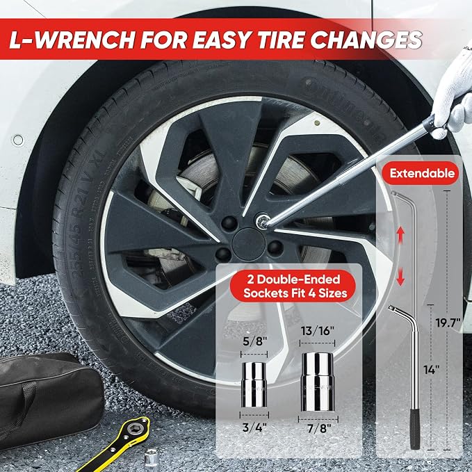 Car Jack 2 Ton (4409 lbs), Scissor Car Jack Kit with Extended & Widened Base, 360° Rotatable Rubber Pad, Tire Changing Kit with Ratchet & Lug Wrench - Scissor Lift Jacks for Cars, SUV, MPV