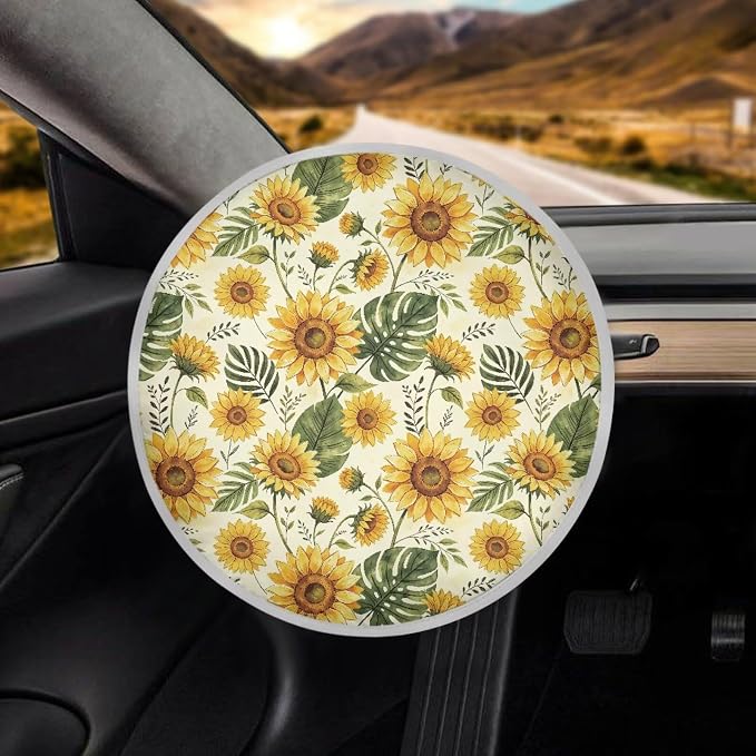 Sunflower Steering Wheel Sun Shade Cover Keep Cool Steering Wheel Sun Block Anti-Heat Aluminum Foil Steering Wheel Cover Steering Wheel Sun Heat Shield for SUV Truck Van