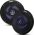 Pyle Waterproof Marine Speakers, 6.5 Inch Low-Profile Slim Mount 240 Watt Speaker Pair with Built-in Blue LED Lights, Weather-Resistant, ABS Grille, Ideal Waterproof Speaker for Boats & Powersports