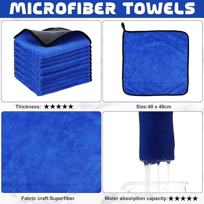50 Pcs Microfiber Towels:16"x16" Microfiber Drying Towels Bulk Micro Fiber Car Cleaning Cloth for Cars Drying Washing Polishing Office Windows Cleaning Household Supplies (Blue,Gray)